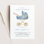 Blue Vintage Stroller It's a Boy Baby Shower Invitation<br><div class="desc">Invite guests to your event with this customizable baby shower invitation. It features watercolor vintage stroller and blue flowers. This vintage baby shower invitation is perfect for It's a Boy baby showers. Personalize by adding your details.</div>
