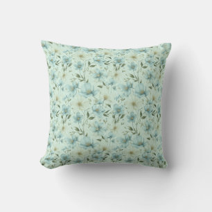 Blue vintage style floral damask pattern throw pillow