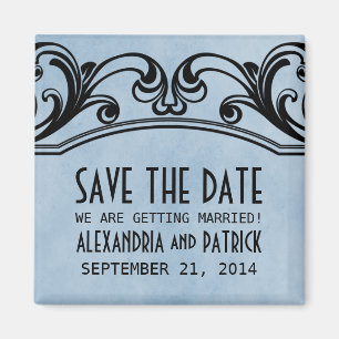Blue Vintage Swirls Save the Date Magnet