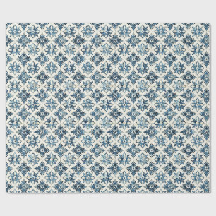 Blue Vintage Tile Floral Wrapping Paper, Tradition Paper