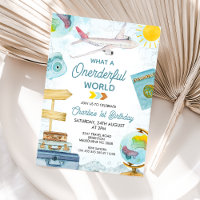 Blue Vintage Travel Onederful World 1st Birthday