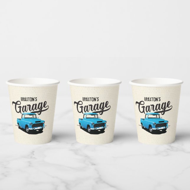 Blue Vintage Truck Birthday Custom Paper Cups (Multi)