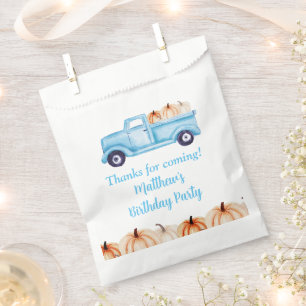 Blue Vintage Truck Pumpkin Birthday Party Favour Bag
