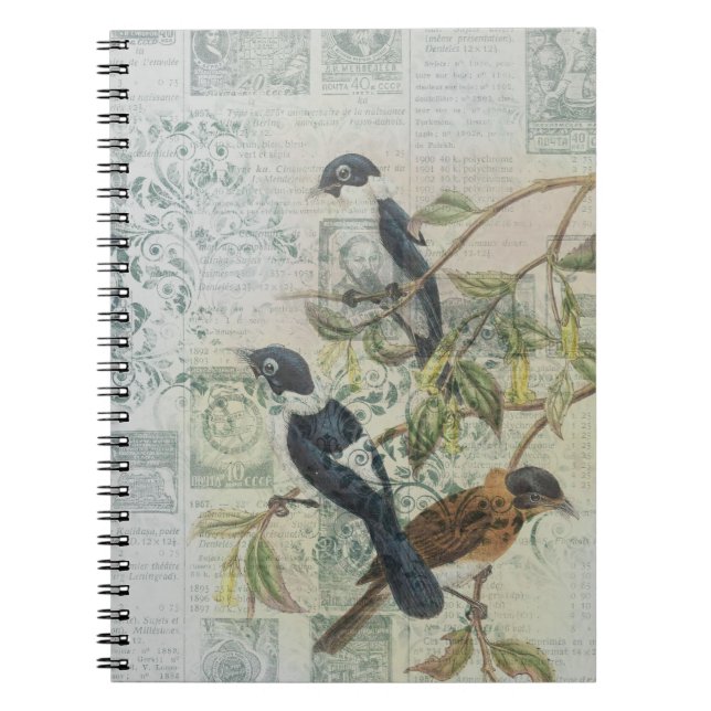 Blue Vintage Victorian Birds Notebook (Front)