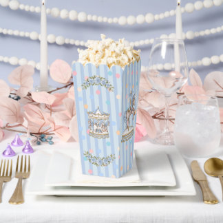 Blue Vintage Watercolor Horse Carousel Baby Shower Favor Box