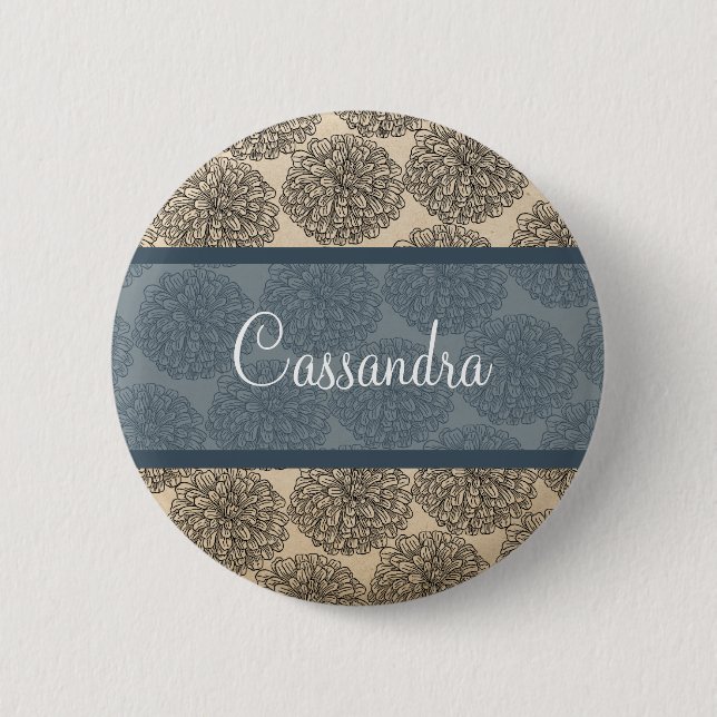 Blue Vintage Zinnia Button (Front)