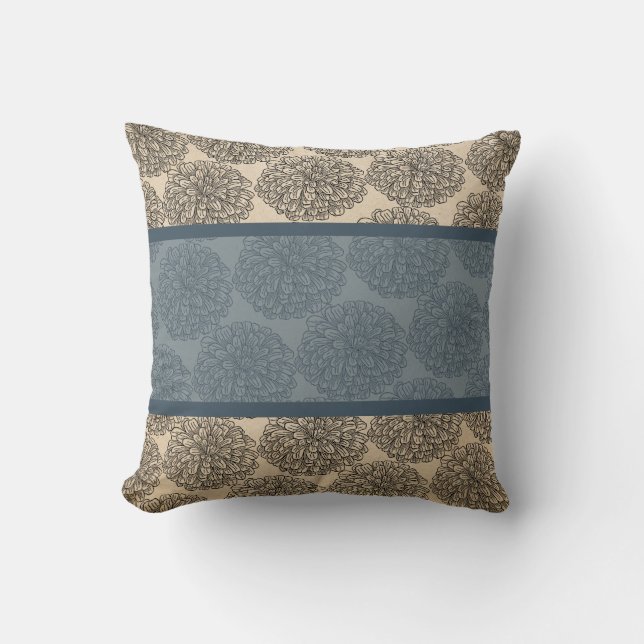 Blue Vintage Zinnia Pillow (Front)