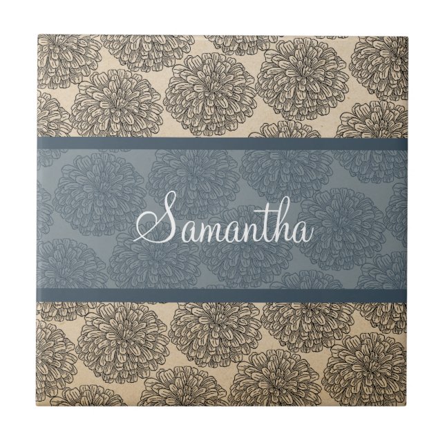 Blue Vintage Zinnia Tile (Front)