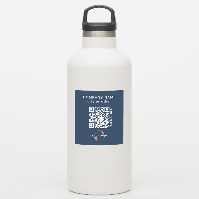 Blue Vinyl square Business QR code Water Bottle (Waterbottle)
