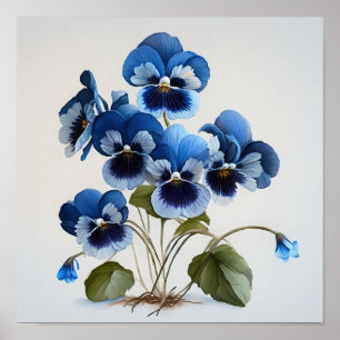 Blue Violas Flower Art Print Poster