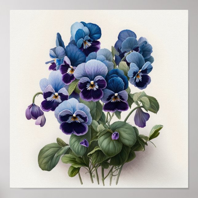 Blue Violas Flower Art Print Poster (Front)