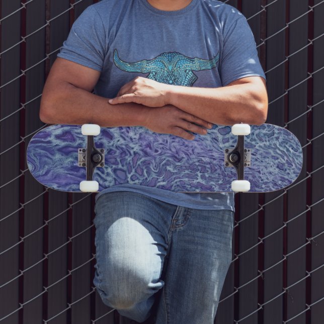 Blue & Violet Acrylic Abstract Fluid Art Skateboard (Outdoor 3)