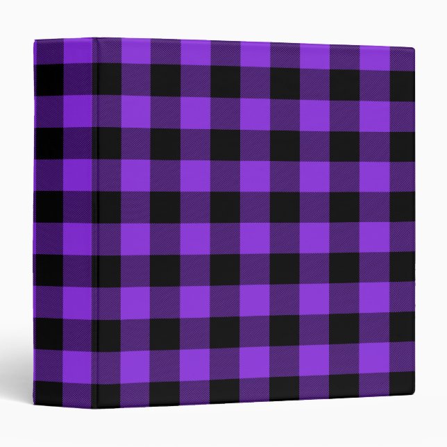 Blue Violet and Black Buffalo Plaid Gingham Binder (Front/Spine)