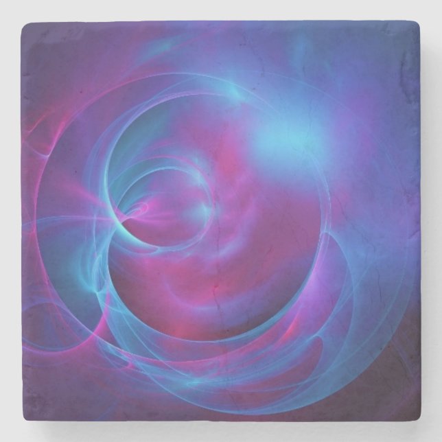 Blue Violet and Pink Cosmic Swirly fractal Stone Coaster (Front)