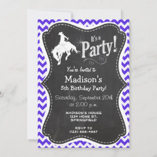 Blue Violet Chevron; Rodeo Invitation