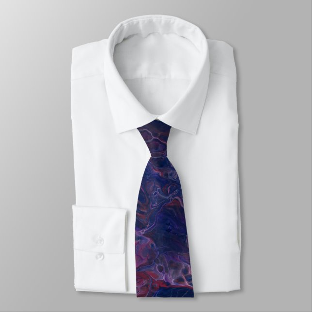 Blue Violet & Coral Red Marble Acrylic Abstraction Tie (Tied)