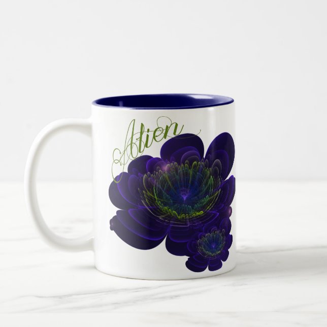 Blue Violet Corolla Flower Two-Tone Coffee Mug (Left)