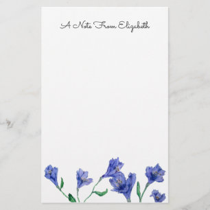 Blue Violet Floral Watercolor Personalized Station Stationery