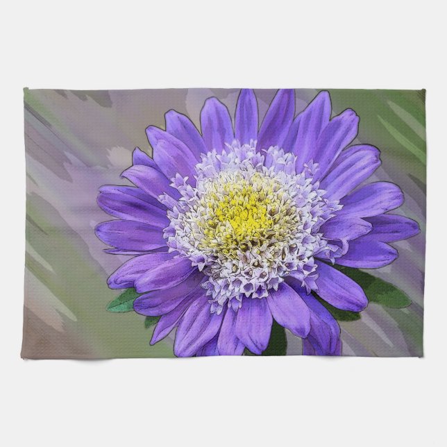 blue violet flower kitchen towel (Horizontal)