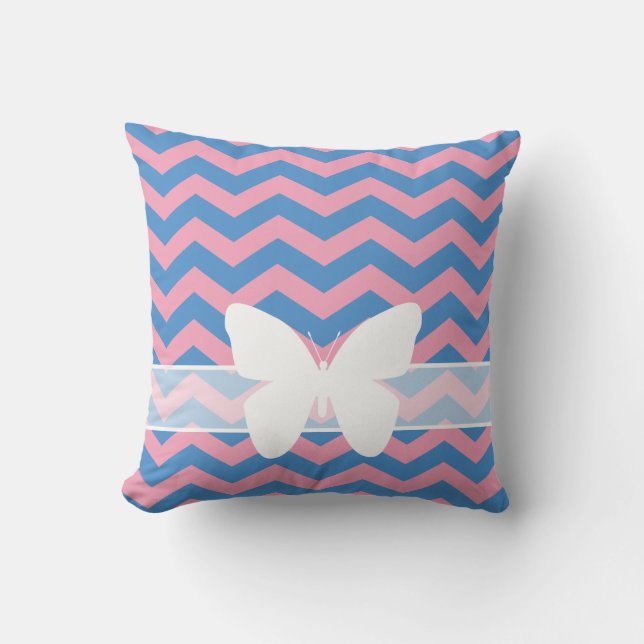 Blue Violet Frosted Orchid Chevrons with Butterfly Throw Pillow (Front)