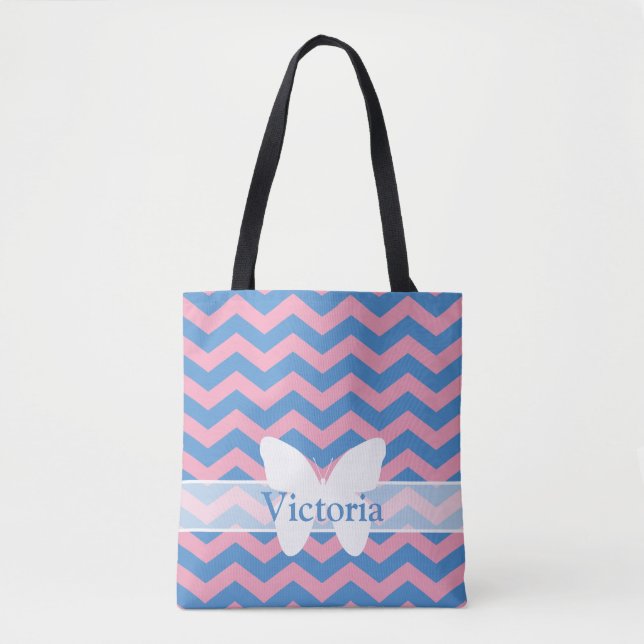 Blue Violet Frosted Orchid Chevrons with Butterfly Tote Bag (Front)