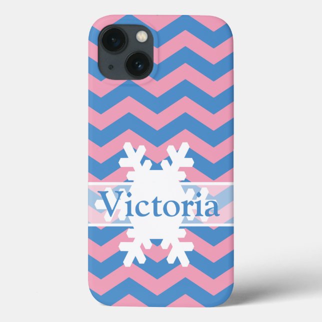 Blue Violet Frosted Orchid Chevrons with Snowflake Case-Mate iPhone Case (Back)