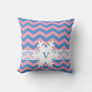 Blue Violet Frosted Orchid Chevrons with Snowflake Throw Pillow
