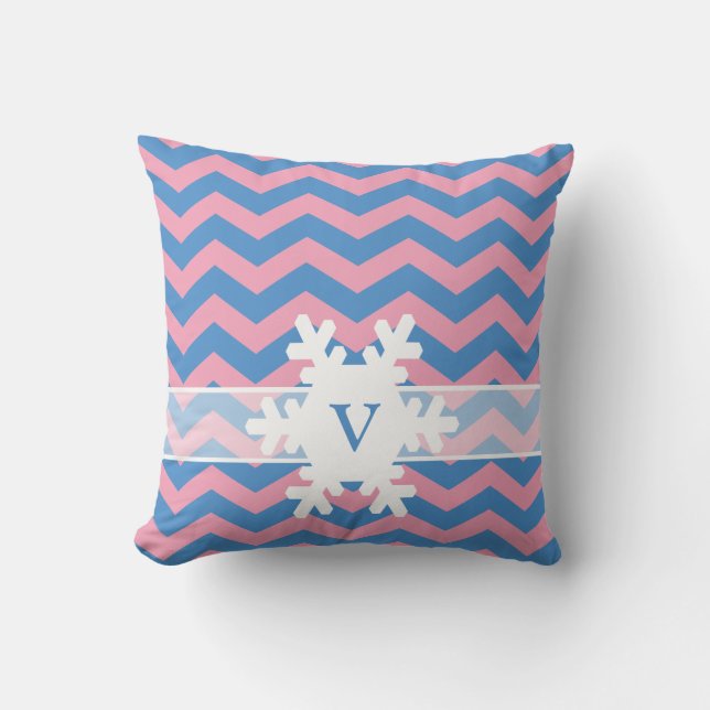 Blue Violet Frosted Orchid Chevrons with Snowflake Throw Pillow (Front)
