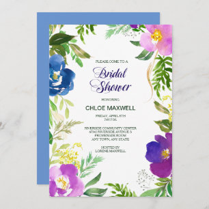 Blue Violet Garden Formal Bridal Shower Invitation