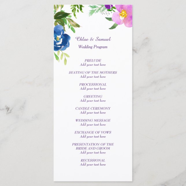 Blue Violet Garden Wedding Program (Front)