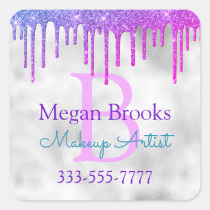 Blue Violet Glitter Drips, DIY Name Monogram Title Square Sticker