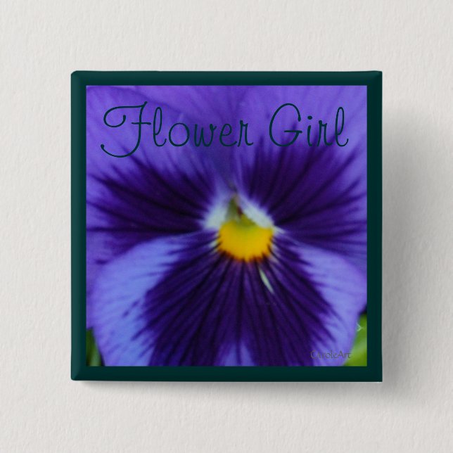 Blue-Violet Pansy 2 Inch Square Button (Front)