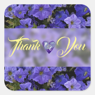 Blue Violet Petunias Wedding Thank You Square Sticker