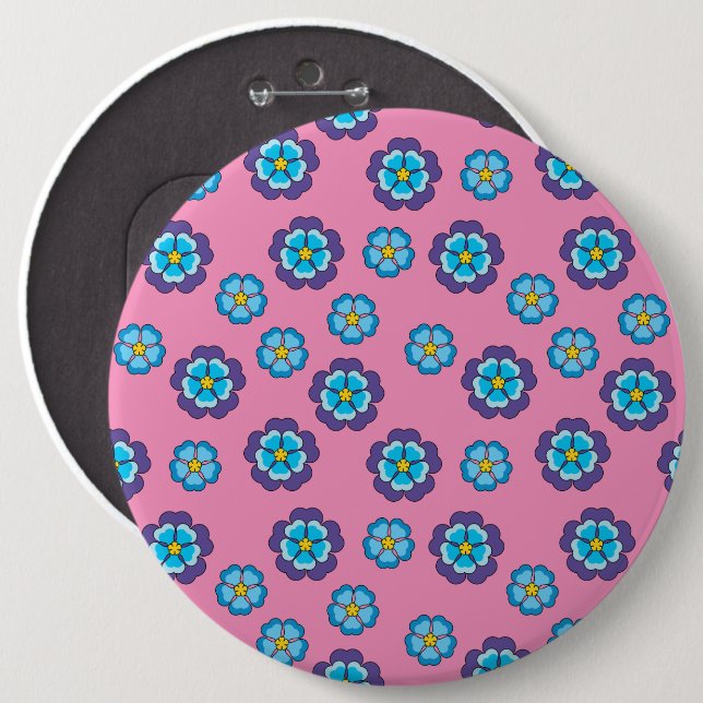 Blue Violet Pink Floral Pattern 6 Inch Round Button (Front & Back)