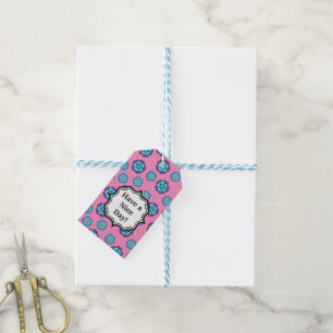 Blue Violet Pink Floral Pattern Personalize Gift Tags