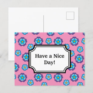 Blue Violet Pink Floral Pattern   Personalize Holiday Postcard