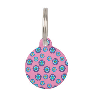 Blue Violet Pink Floral Pattern Personalize Pet Tag