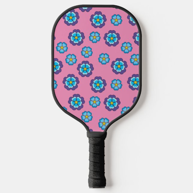 Blue Violet Pink Floral Pattern Pickleball Paddle (Front)