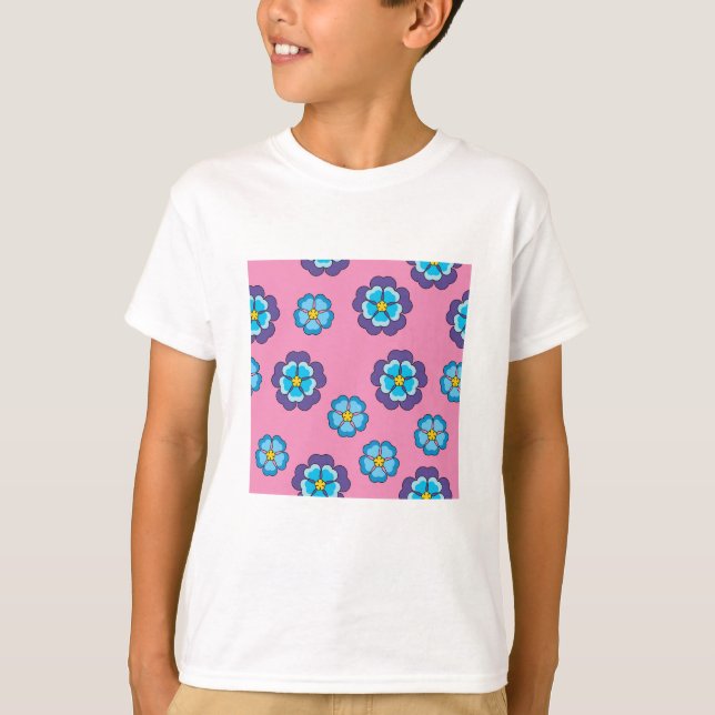 Blue Violet Pink Floral Pattern T-Shirt (Front)