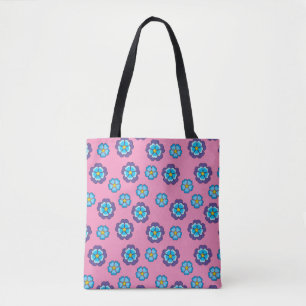 Blue Violet Pink Floral Pattern Tote Bag