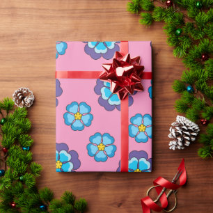 Blue Violet Pink Floral Pattern Wrapping Paper