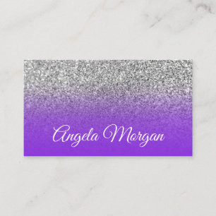 Blue Violet Purple Ombre Silver Glitter Photo Business Card