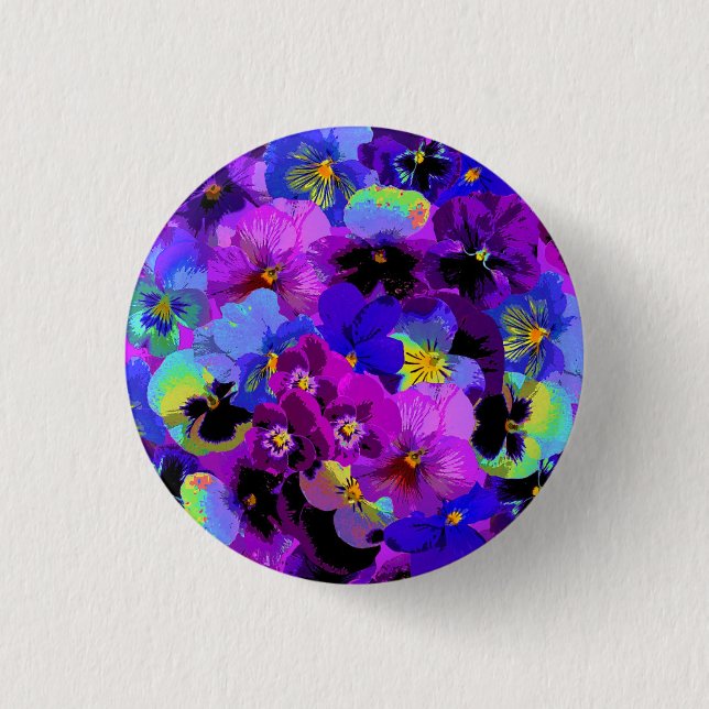 Blue Violet Purple Pansy Spring Flower   1 Inch Round Button (Front)