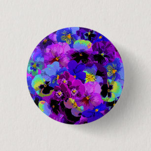 Blue Violet Purple Pansy Spring Flower 1 Inch Round Button