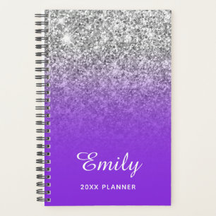 Blue Violet Silver Glitter Ombre Personalized Planner