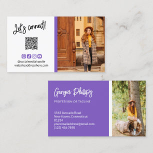 Blue Violet Social Media Icons QR Code Photo Business Card