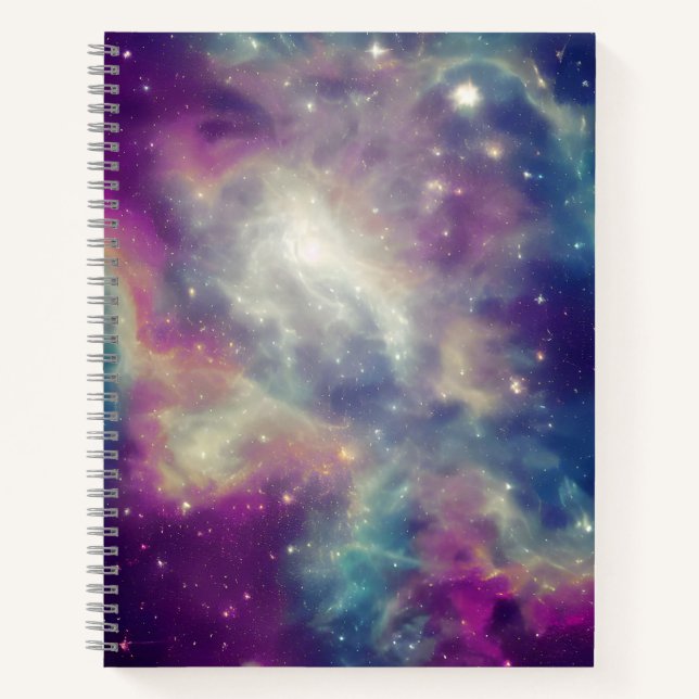 Blue Violet Teal Cosmic Nebula Milky Way Notebook (Front)