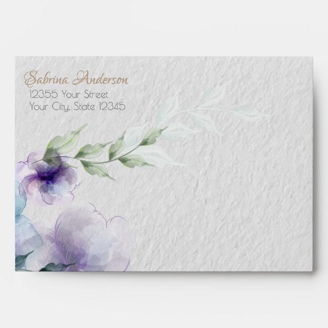 Blue-Violet Translucent Watercolor Flowers Envelope (Front)
