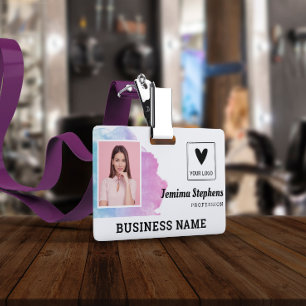 Blue Violet Watercolor Add Your Logo Employee Badge