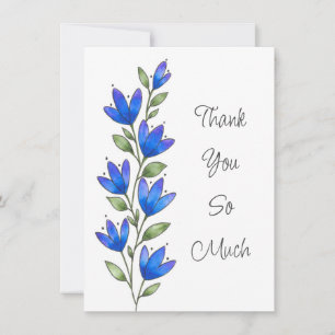 Blue Violet Watercolor, Pen & Ink Floral Stem  Thank You Card